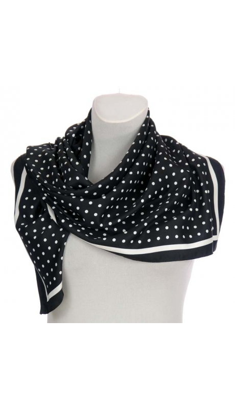 APASZKA SATYNOWA 90/90 cm GROSZKI NA CZARNYM TLE