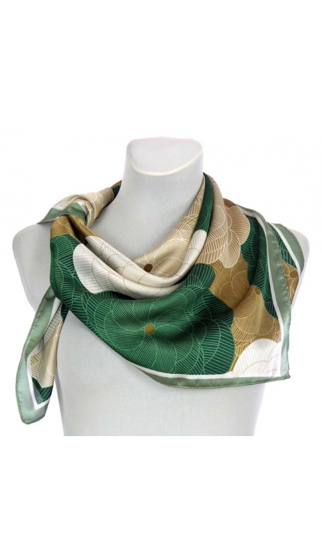 SATYNOWA APASZKA 2-KOLOROWA ZIELEŃ Z BEŻEM 90/90