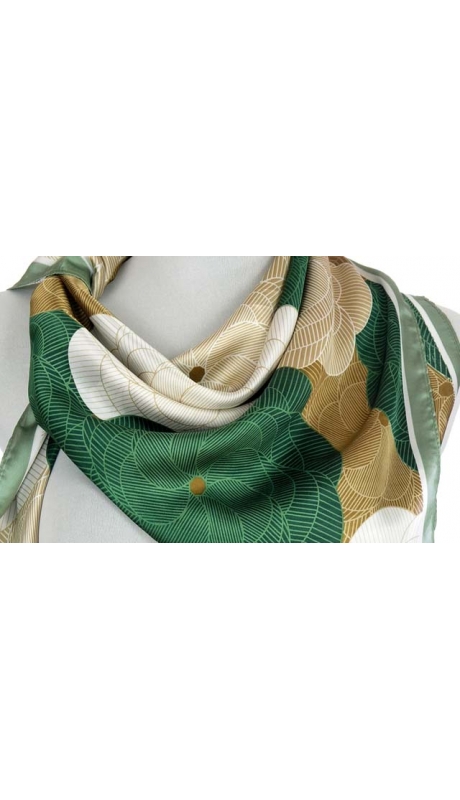 SATYNOWA APASZKA 2-KOLOROWA ZIELEŃ Z BEŻEM 90/90