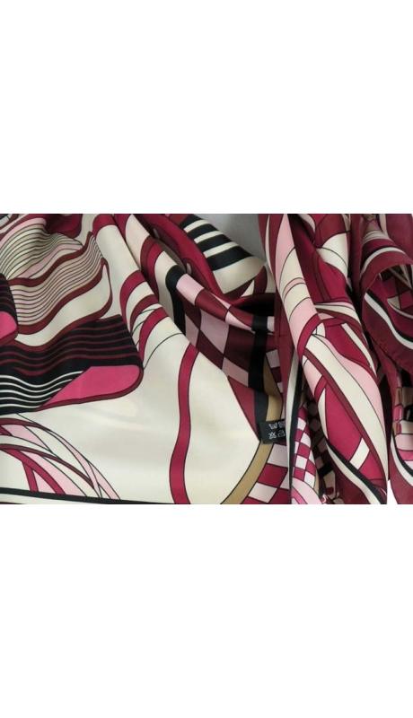 GLAMOUR JEDWABNA APASZKA ABSTRAKCJA BURGUND MAGENTA ECRU 90/90 cm