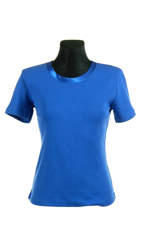 BLUZKA TOP - TRYKOT JERSEY Z BAWEŁNY, KOLOR CHABROWY, KRÓTKI RĘKAW