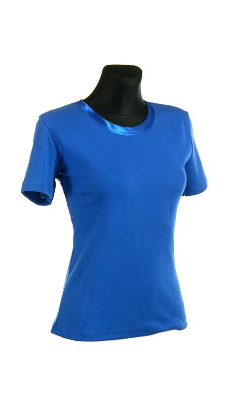 BLUZKA TOP - TRYKOT JERSEY Z BAWEŁNY, KOLOR CHABROWY, KRÓTKI RĘKAW