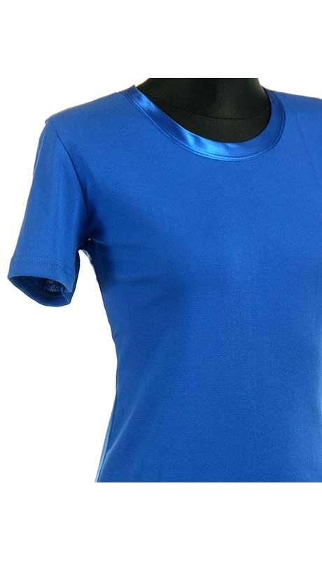 BLUZKA TOP - TRYKOT JERSEY Z BAWEŁNY, KOLOR CHABROWY, KRÓTKI RĘKAW