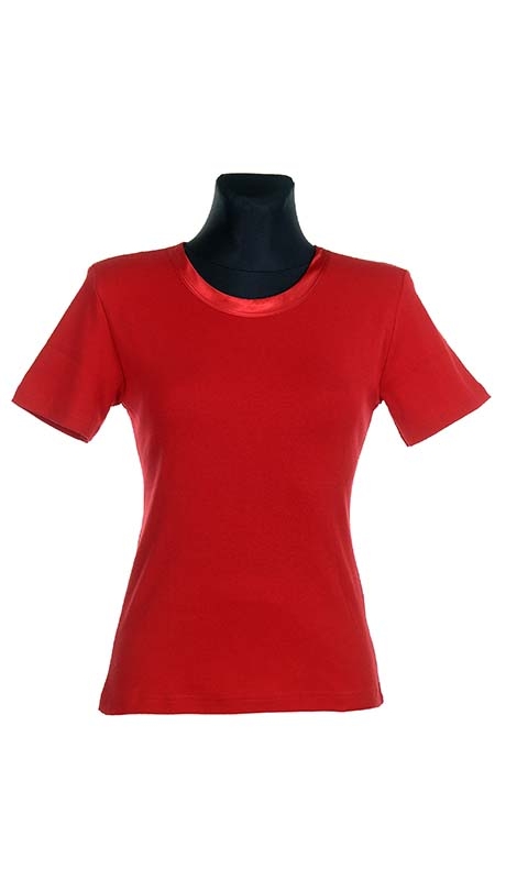 BLUZKA TOP - TRYKOT JERSEY Z BAWEŁNY, CZERWIEŃ MEKSYKAŃSKA KRÓTKI RĘKAW