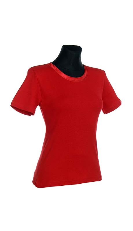 BLUZKA TOP - TRYKOT JERSEY Z BAWEŁNY, CZERWIEŃ MEKSYKAŃSKA KRÓTKI RĘKAW