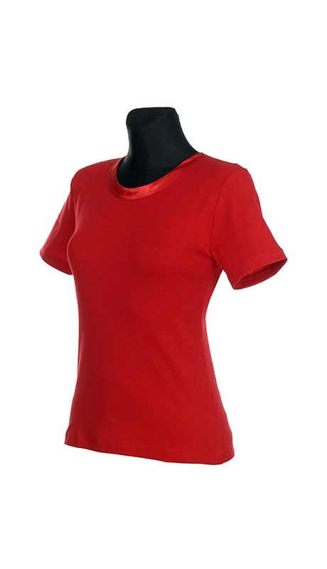 BLUZKA TOP - TRYKOT JERSEY Z BAWEŁNY, CZERWIEŃ MEKSYKAŃSKA KRÓTKI RĘKAW