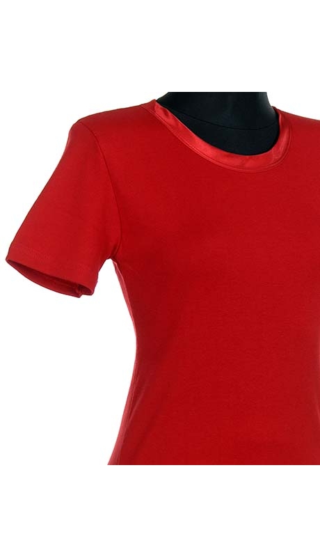 BLUZKA TOP - TRYKOT JERSEY Z BAWEŁNY, CZERWIEŃ MEKSYKAŃSKA KRÓTKI RĘKAW