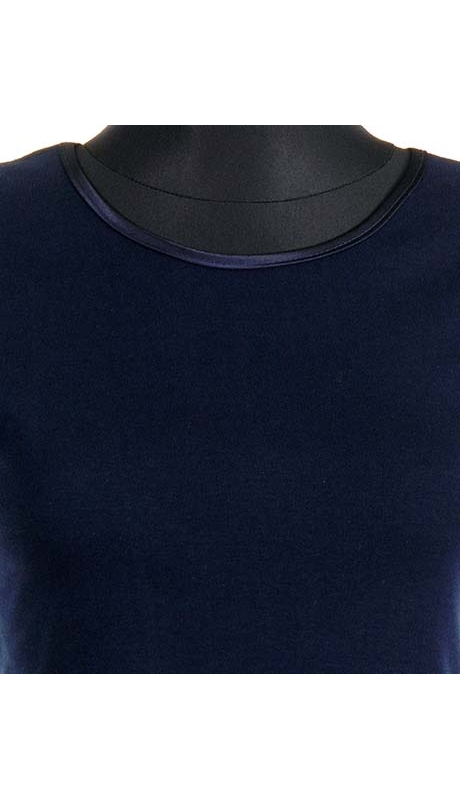 BLUZKA TOP - TRYKOT JERSEY Z BAWEŁNY, KOLOR GRANATOWY, KRÓTKI RĘKAW, WĄSKA PLISA