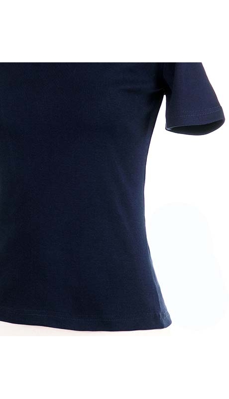 BLUZKA TOP - TRYKOT JERSEY Z BAWEŁNY, KOLOR GRANATOWY, KRÓTKI RĘKAW, WĄSKA PLISA