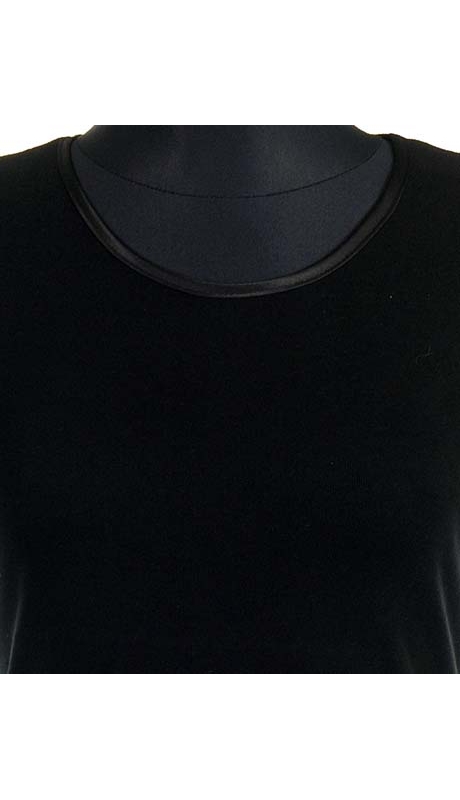 BLUZKA TOP - TRYKOT JERSEY Z BAWEŁNY, CZARNA, KRÓTKI RĘKAW, WĄSKA PLISA