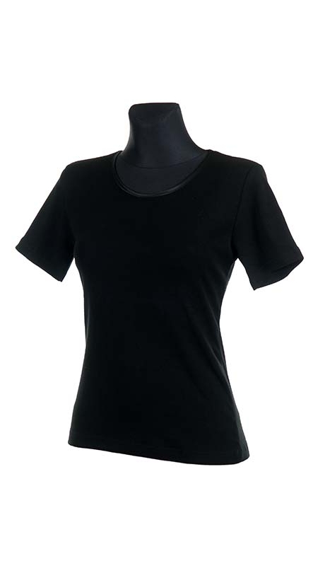 BLUZKA TOP - TRYKOT JERSEY Z BAWEŁNY, CZARNA, KRÓTKI RĘKAW, WĄSKA PLISA