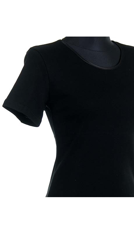 BLUZKA TOP - TRYKOT JERSEY Z BAWEŁNY, CZARNA, KRÓTKI RĘKAW, WĄSKA PLISA