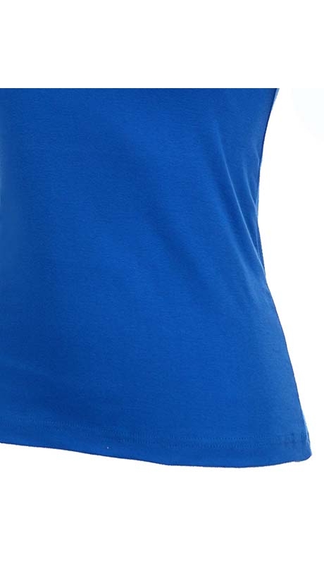 BLUZKA TOP - TRYKOT JERSEY Z BAWEŁNY, CHABROWY KOLOR, KRÓTKI RĘKAW, WĄSKA PLISA