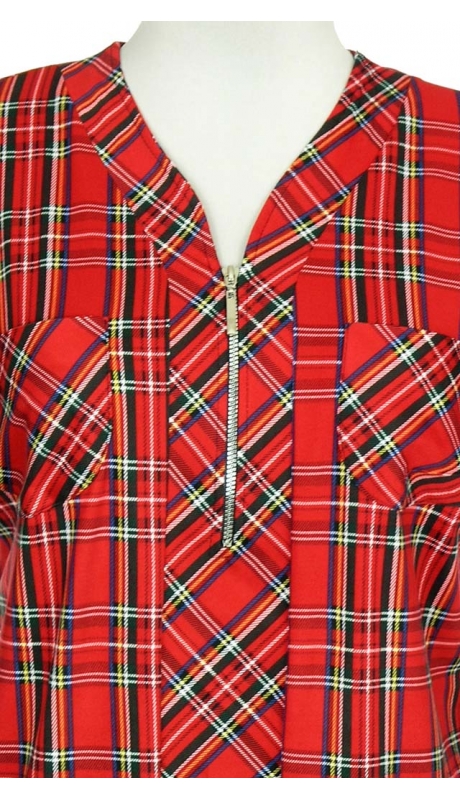 SPORTOWA BLUZKA Z TKANINY WISKOZOWEJ CZERWONA KRATKA