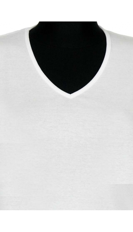 BLUZKA TOP - TRYKOT JERSEY Z BAWEŁNY, KRÓTKI RĘKAW, DEKOLT TYPU 