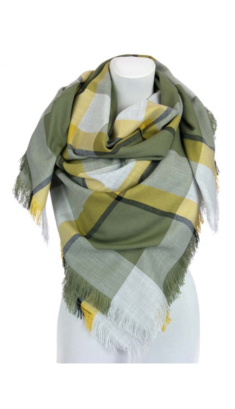 DUŻA CHUSTA SZAL PONCZO W KRATĘ JESIENNA KOLORYSTYKA