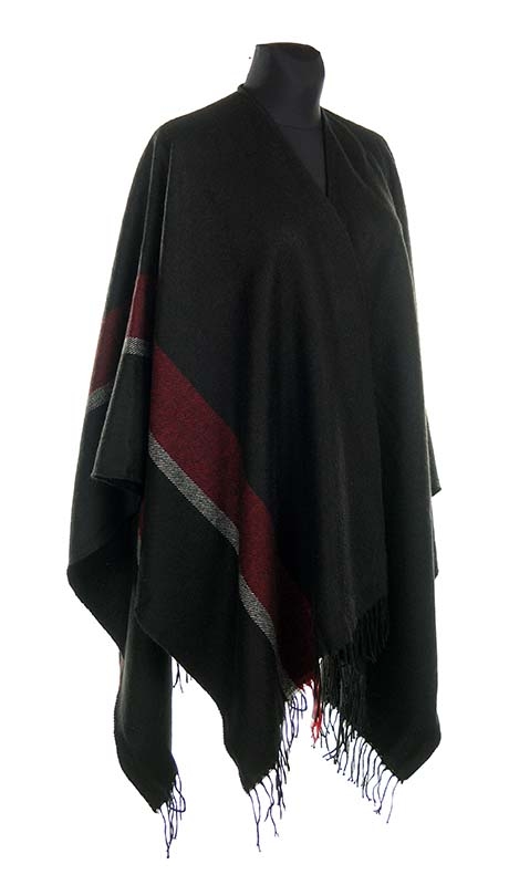 PONCZO Z AKRYLU, CZARNE Z ASYMETRYCZNYM PASEM