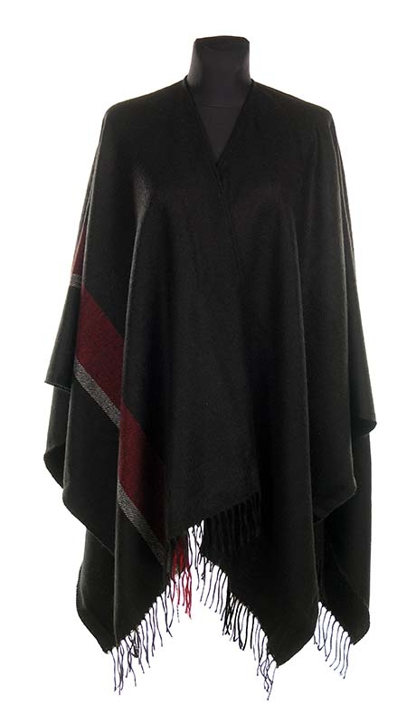 PONCZO Z AKRYLU, CZARNE Z ASYMETRYCZNYM PASEM