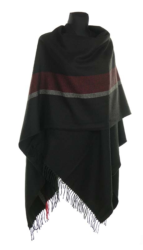 PONCZO Z AKRYLU, CZARNE Z ASYMETRYCZNYM PASEM