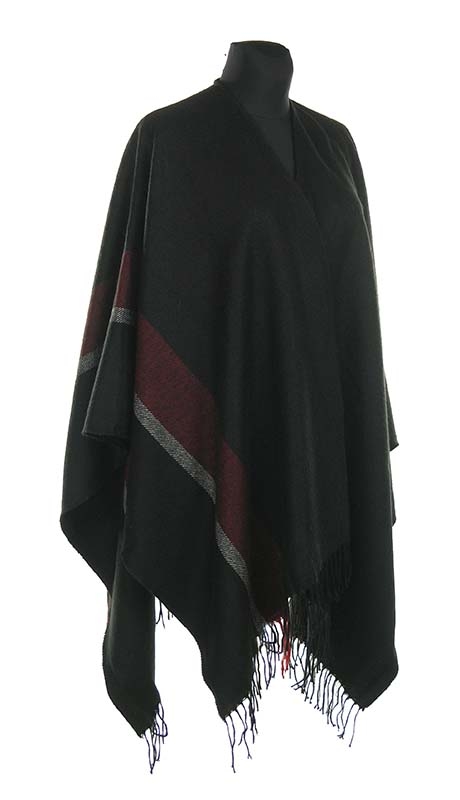 PONCZO Z AKRYLU, CZARNE Z ASYMETRYCZNYM PASEM
