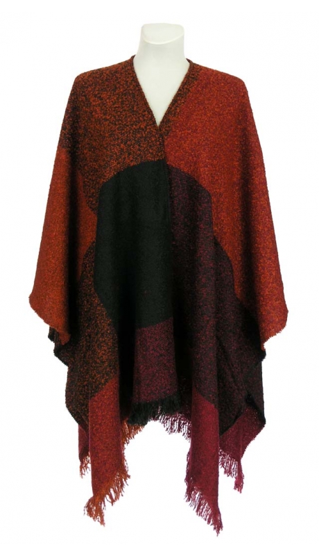 WEŁNIANE CIEPŁE PONCZO BUKLA RUDOŚCI, BORDO 40% WEŁNY 42 - 56