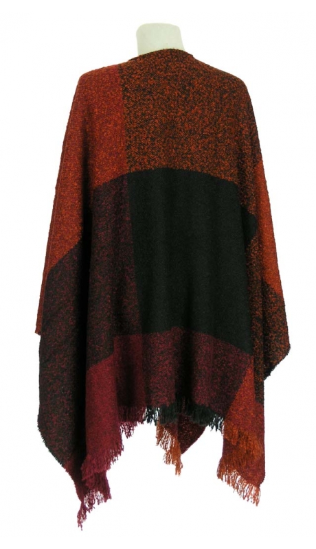WEŁNIANE CIEPŁE PONCZO BUKLA RUDOŚCI, BORDO 40% WEŁNY 42 - 56