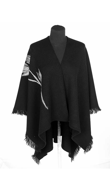 PONCZO CHUSTA Z HAFTEM, KOLOR CZARNY, ROZMIAR UNIWERSALNY 42 - 56