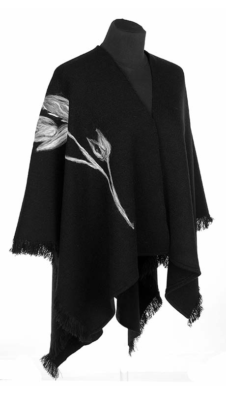 PONCZO CHUSTA Z HAFTEM, KOLOR CZARNY, ROZMIAR UNIWERSALNY 42 - 56