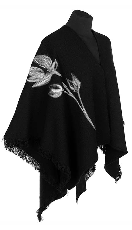 PONCZO CHUSTA Z HAFTEM, KOLOR CZARNY, ROZMIAR UNIWERSALNY 42 - 56