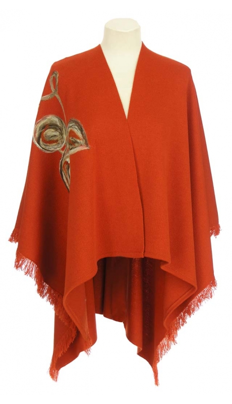 PONCZO, CHUSTA Z HAFTEM RUDE, KORALOWE R. UNI 42 - 56