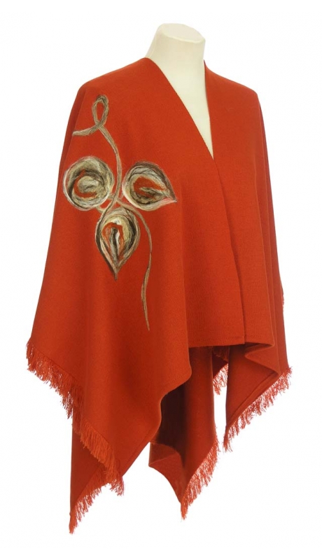 PONCZO, CHUSTA Z HAFTEM RUDE, KORALOWE R. UNI 42 - 56