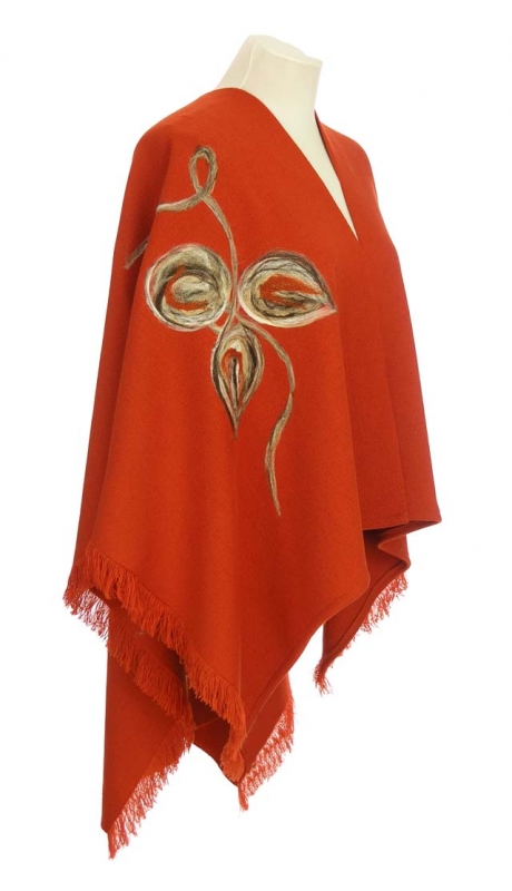 PONCZO, CHUSTA Z HAFTEM RUDE, KORALOWE R. UNI 42 - 56