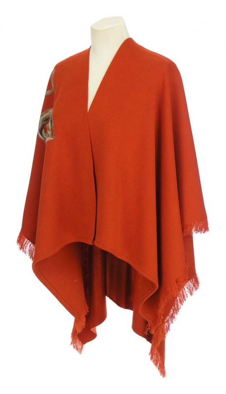 PONCZO, CHUSTA Z HAFTEM RUDE, KORALOWE R. UNI 42 - 56