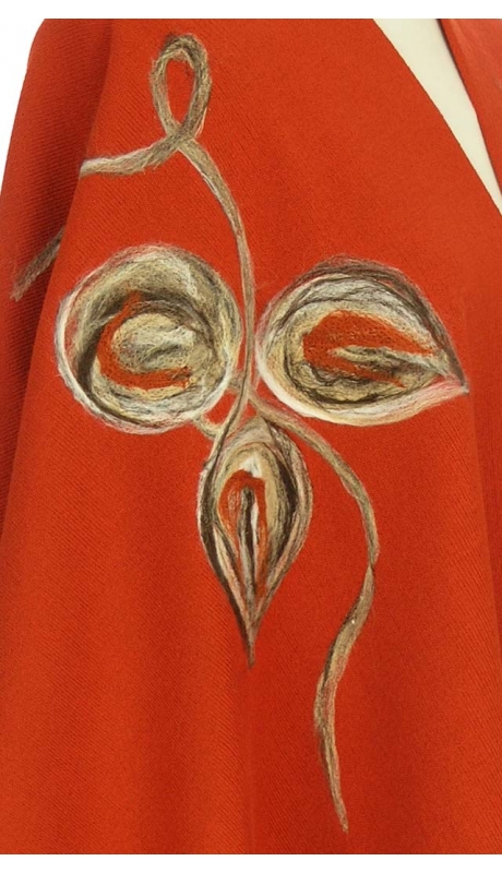 PONCZO, CHUSTA Z HAFTEM RUDE, KORALOWE R. UNI 42 - 56