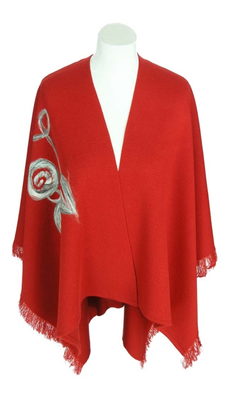 PONCZO, CHUSTA CZERWONA Z HAFTEM R. UNI 42 - 56