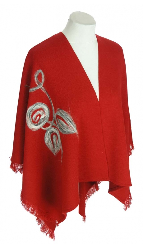 PONCZO, CHUSTA CZERWONA Z HAFTEM R. UNI 42 - 56