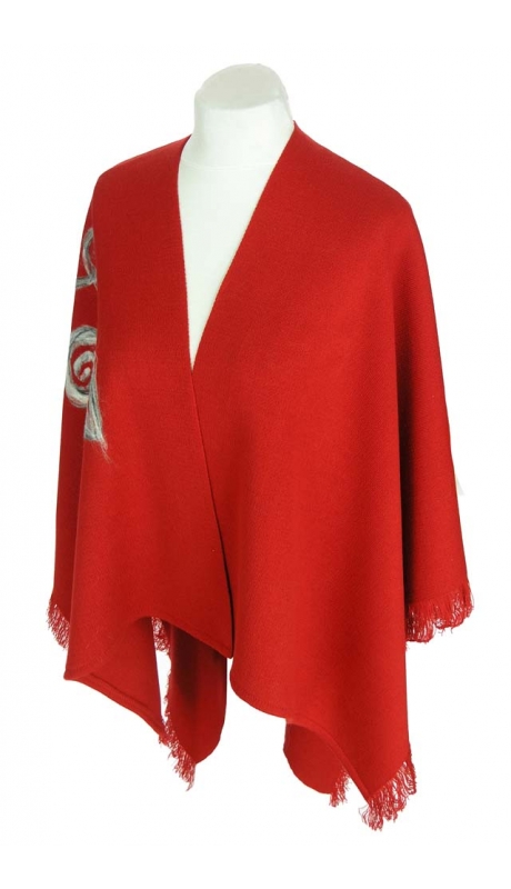 PONCZO, CHUSTA CZERWONA Z HAFTEM R. UNI 42 - 56