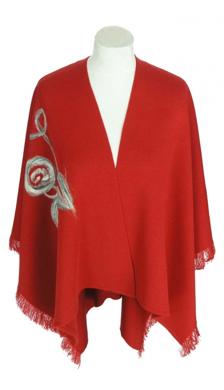 PONCZO, CHUSTA CZERWONA Z HAFTEM R. UNI 42 - 56