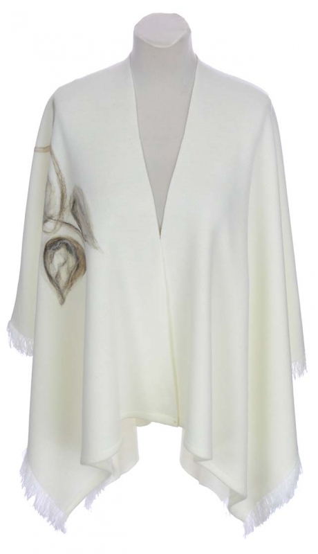 PONCZO, CHUSTA KREMOWA Z HAFTEM R. UNI 42 - 56