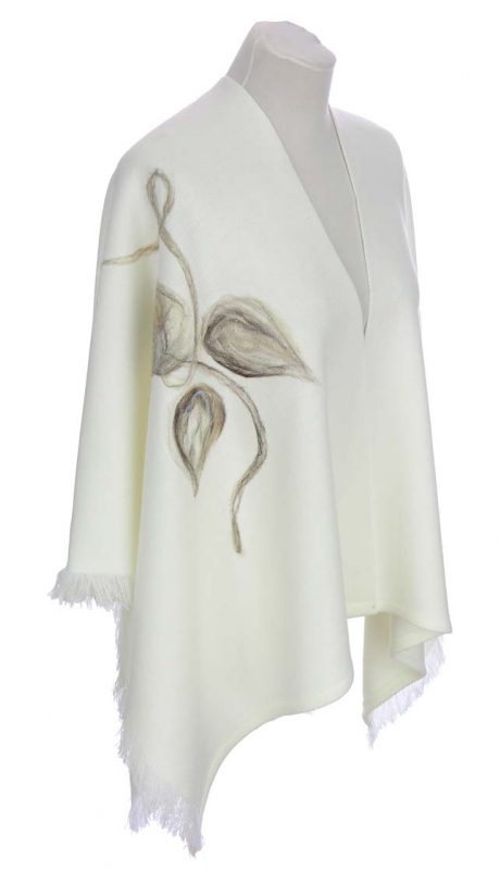 PONCZO, CHUSTA KREMOWA Z HAFTEM R. UNI 42 - 56