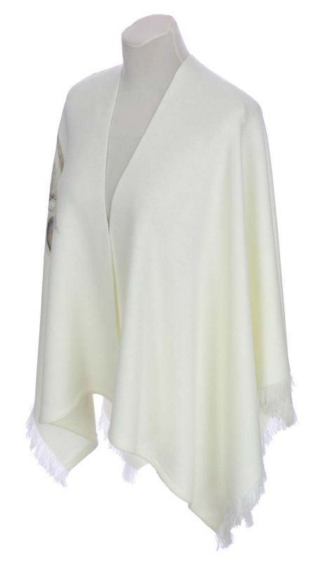 PONCZO, CHUSTA KREMOWA Z HAFTEM R. UNI 42 - 56