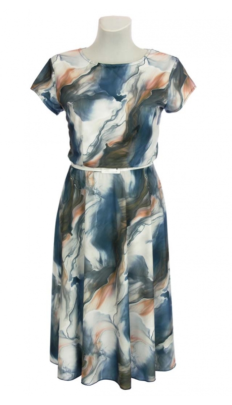 SUKIENKA MIDI KOMUNIA WESELE WIZYTA ABSTRAKCJE GRANATOWO BEŻOWE