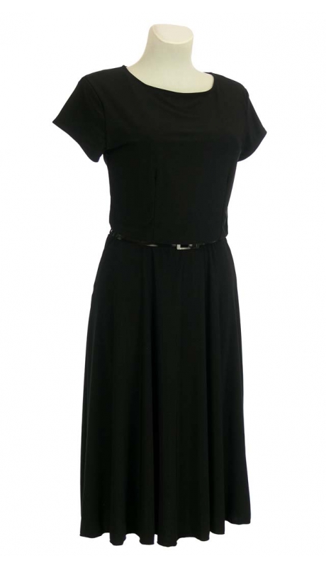 SUKIENKA MIDI POSZERZANA CZARNA JEDNOBARWNA