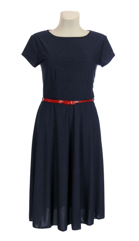 SUKIENKA MIDI STYL RETRO GRANATOWA W MACZEK DUŻE ROZMIARY