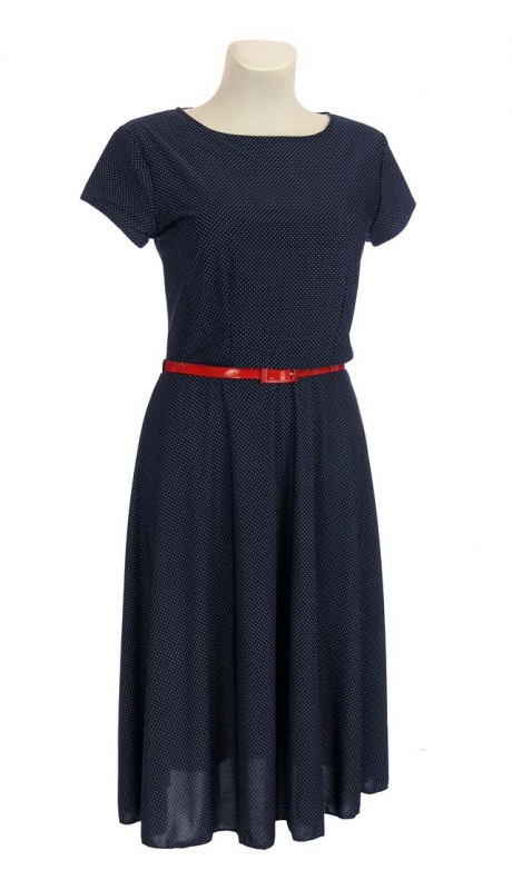 SUKIENKA MIDI STYL RETRO GRANATOWA W MACZEK DUŻE ROZMIARY