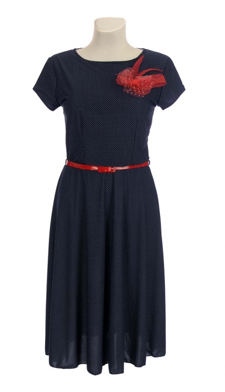 SUKIENKA MIDI STYL RETRO GRANATOWA W MACZEK DUŻE ROZMIARY