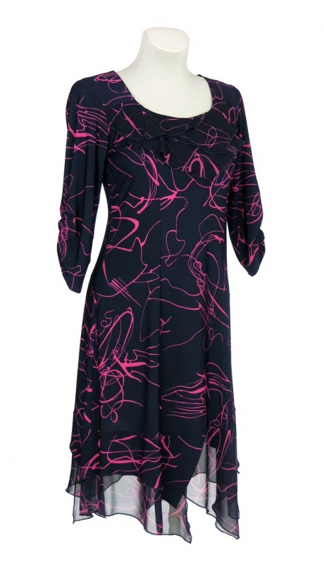 WESELE IMPREZA SUKIENKA POSZERZANA GRANATOWA WZÓR RÓŻ