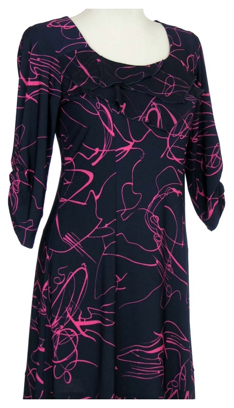 WESELE IMPREZA SUKIENKA POSZERZANA GRANATOWA WZÓR RÓŻ