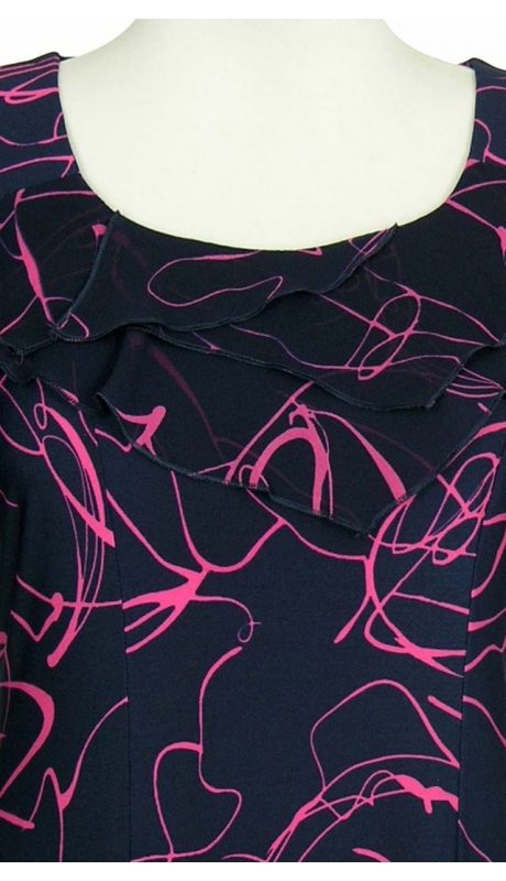 WESELE IMPREZA SUKIENKA POSZERZANA GRANATOWA WZÓR RÓŻ