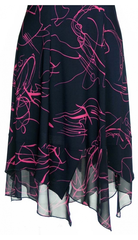 WESELE IMPREZA SUKIENKA POSZERZANA GRANATOWA WZÓR RÓŻ